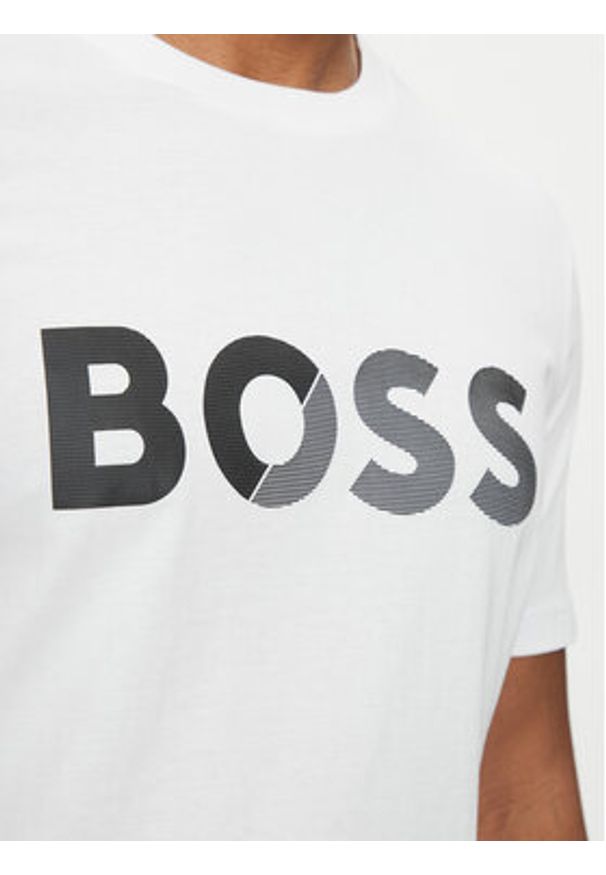 BOSS T-Shirt Tape Logo 50530990 Biały Regular Fit. Kolor: biały. Materiał: bawełna