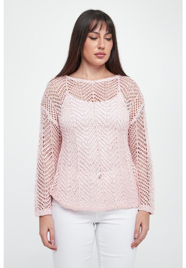 Joseph Ribkoff - Sweter damski ażurowy z cekinami JOSEPH RIBKOFF. Wzór: ażurowy