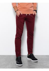 Ombre Clothing - Spodnie męskie dresowe bez ściągacza na nogawce - burgundowe V2. Kolor: czerwony. Materiał: dresówka