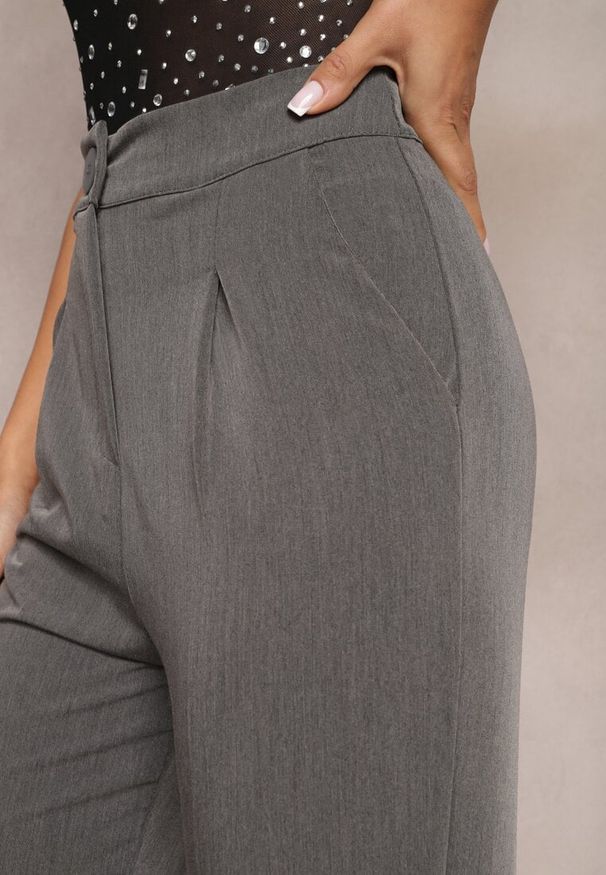 Renee - Szare Spodnie Garniturowe High Waist Zimara. Stan: podwyższony. Kolor: szary. Materiał: tkanina. Wzór: gładki