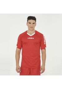 LEGEA - Koszulka koszykarska LOS ANGELES czerwona. Typ kołnierza: dekolt w serek. Kolor: czerwony, wielokolorowy, biały. Materiał: materiał, mesh. Długość rękawa: krótki rękaw. Długość: krótkie. Sport: koszykówka #1