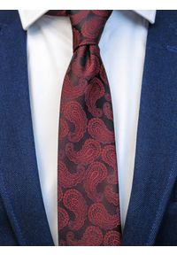 Modini - Bordowy krawat męski w paisley C21. Kolor: czerwony. Materiał: mikrofibra, tkanina. Wzór: paisley #3