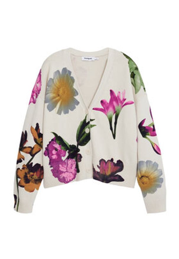 Desigual Kardigan Vania 25SWJF34 Beżowy Loose Fit. Kolor: beżowy. Materiał: bawełna