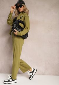 Renee - Ciemnozielony Bawełniany Komplet Dresowy Bluza z Kołnierzem i Spodnie Caelin. Kolor: zielony. Materiał: bawełna, dresówka #2