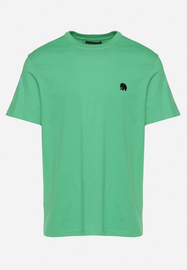 Born2be - Zielona Bawełniana Koszulka o Klasycznym Kroju z Minimalistycznym Nadrukiem Volseira. Kolor: zielony. Materiał: bawełna. Wzór: nadruk. Styl: klasyczny