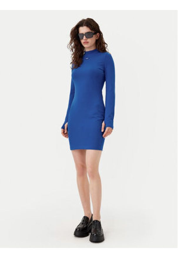 Hugo - HUGO Sukienka codzienna Nilla 50531138 Niebieski Slim Fit. Okazja: na co dzień. Kolor: niebieski. Materiał: bawełna. Typ sukienki: proste. Styl: casual