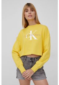 Calvin Klein Jeans bluza bawełniana J20J218751.PPYY damska kolor żółty z nadrukiem. Kolor: żółty. Materiał: bawełna. Wzór: nadruk #3