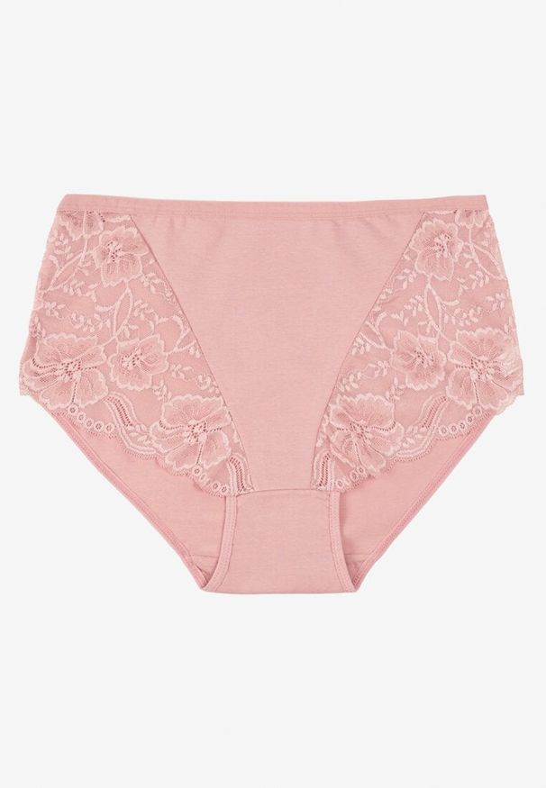 Born2be - Różowe Bawełniane Majtki Figi z Koronką Idiana. Kolekcja: plus size. Kolor: różowy. Materiał: koronka, bawełna. Wzór: koronka