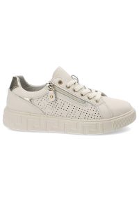 Beżowe Sneakersy Artiker Stylowe Obuwie Damskie. Okazja: na co dzień. Zapięcie: zamek. Kolor: beżowy. Materiał: jeans. Wzór: gładki, geometria