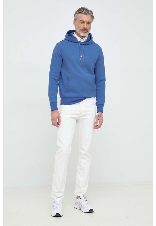 Polo Ralph Lauren bluza męska kolor niebieski z kapturem gładka. Typ kołnierza: kaptur, polo. Kolor: niebieski. Wzór: gładki