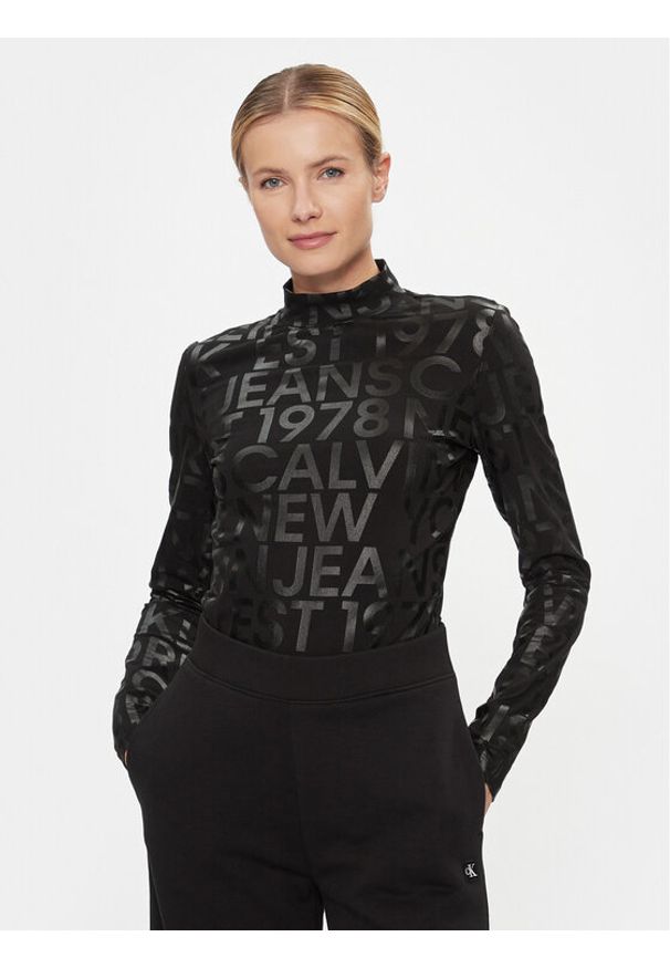 Calvin Klein Jeans Bluzka Logo Aop Long Sleeve Top J20J222988 Czarny Slim Fit. Kolor: czarny. Materiał: bawełna. Długość rękawa: długi rękaw