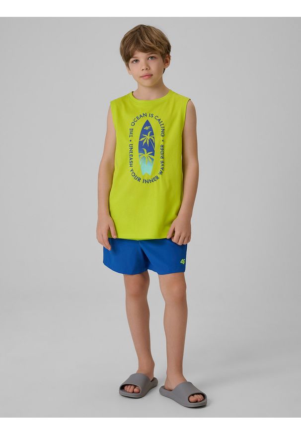 4f - 4F Spodenki plażowe boardshorty chłopięce - zielone 134/140 (8-10 lat). Kolor: zielony. Materiał: włókno