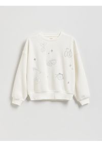 Reserved - Bluza z haftem - złamana biel. Materiał: bawełna. Wzór: haft