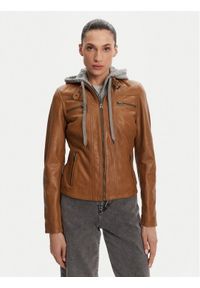 Serge Pariente Kurtka skórzana 77040 Brązowy Regular Fit. Kolor: brązowy. Materiał: skóra