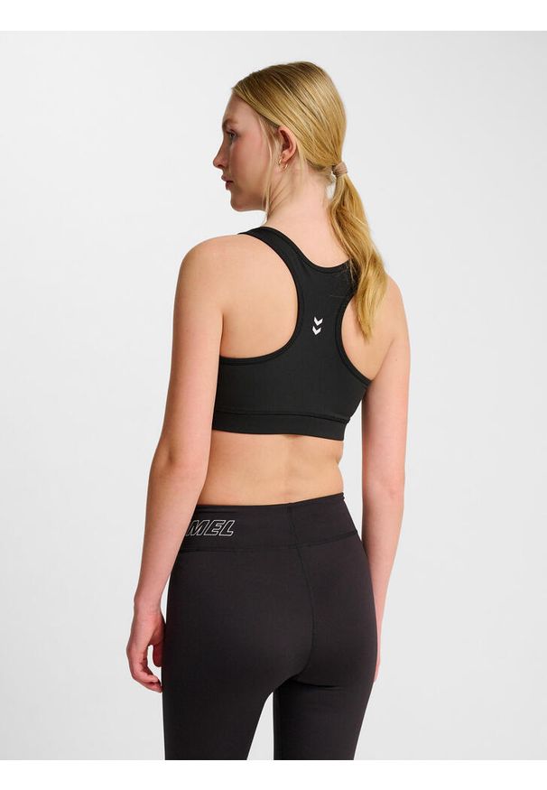 Damski biustonosz typu light support Hummel Pulse. Kolor: czarny. Styl: sportowy