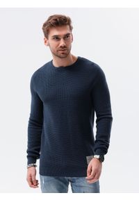 Ombre Clothing - Sweter męski - ciemnoniebieski V1 E185 - XXL. Kolor: niebieski. Materiał: bawełna, akryl. Długość rękawa: długi rękaw. Długość: długie. Wzór: aplikacja. Sezon: jesień, zima #6