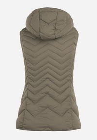 Born2be - Ciemnozielona Kamizelka Pikowana z Kapturem Euphiolea. Typ kołnierza: kaptur. Kolor: zielony. Wzór: aplikacja, geometria. Styl: elegancki #4