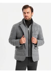 Ombre Clothing - Kurtka męska o kroju marynarki z podpinką – szara V1. Kolor: czarny. Materiał: syntetyk, materiał. Wzór: melanż. Styl: elegancki #3