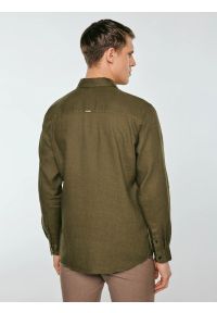 Big-Star - Lniana koszula męska khaki Workelin 303. Okazja: na co dzień. Kolor: zielony. Materiał: len. Długość rękawa: krótki rękaw. Styl: casual #6
