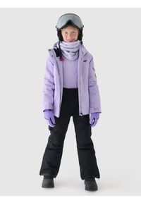 4f - 4F Kurtka snowboardowa membrana 8000 dziewczęca - fioletowa 128 (7-8 lat). Okazja: na co dzień. Typ kołnierza: kaptur. Kolor: fioletowy. Materiał: dzianina, poliester, materiał, tkanina. Sezon: lato, zima. Styl: klasyczny, sportowy, casual