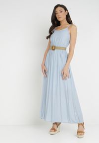 Born2be - Niebieska Sukienka z Paskiem Chrysaleia. Okazja: na co dzień. Kolor: niebieski. Długość rękawa: na ramiączkach. Wzór: gładki. Sezon: lato. Typ sukienki: proste. Styl: casual. Długość: maxi #3