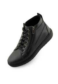 ENELL - Damskie skórzane sneakersy Nell 7026 - Elegancja i komfort. Kolor: czarny. Materiał: skóra. Sport: turystyka piesza #1