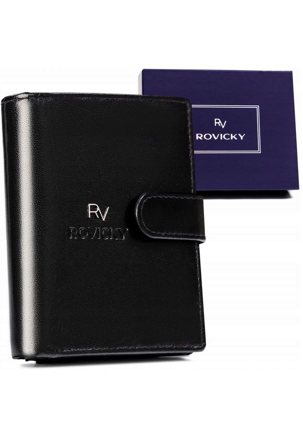 ROVICKY - Portfel męski Rovicky czarny RV-7680056-9-L-BCA-4. Kolor: czarny. Materiał: skóra