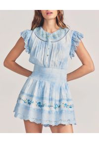 LOVE SHACK FANCY - Błękitna mini sukienka Fontana. Kolor: niebieski. Materiał: koronka, bawełna. Długość rękawa: krótki rękaw. Wzór: haft. Długość: mini