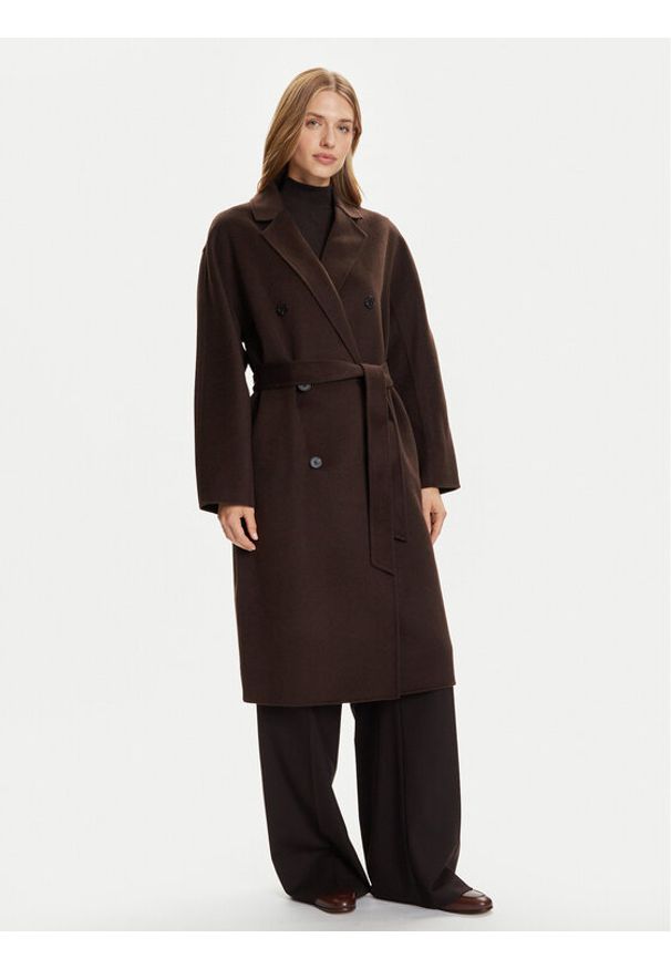 Marc O'Polo Płaszcz wełniany 508 0051 71127 Brązowy Relaxed Fit. Typ kołnierza: polo. Kolor: brązowy. Materiał: wełna, syntetyk
