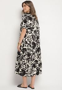 Born2be - Czarna Wiskozowa Rozkloszowana Sukienka z Falbaną Filindania. Okazja: na co dzień. Kolor: czarny. Materiał: wiskoza. Styl: elegancki, casual #6