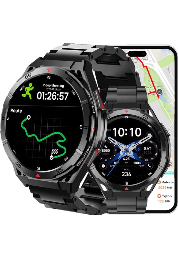 Rubicon - SMARTWATCH z GPS męski na bransolecie czarny. Rodzaj zegarka: smartwatch. Kolor: czarny