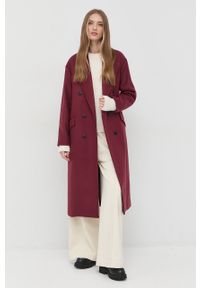 TwinSet - Twinset płaszcz wełniany kolor bordowy przejściowy dwurzędowy. Kolor: czerwony. Materiał: wełna. Styl: klasyczny #5