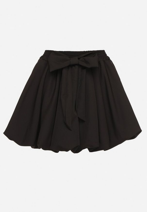 Born2be - Czarna Spódnica Bombka z Ozdobną Kokardą Telisena. Okazja: na co dzień. Kolor: czarny. Sezon: lato. Styl: klasyczny, casual, elegancki