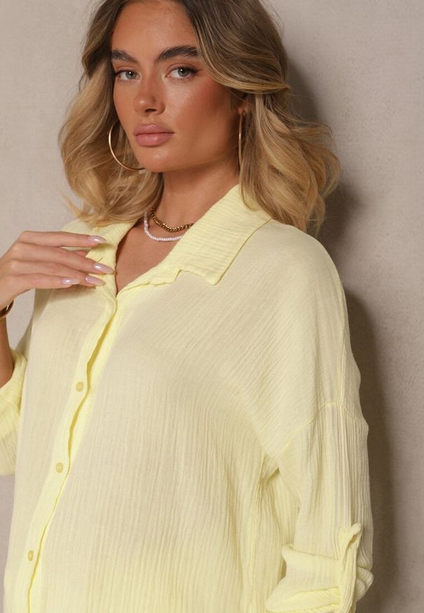 Renee - Żółty Muślinowy Komplet z Bawełny Spodnie i Koszula z Regulowanymi Rękawami Janalise. Kolor: żółty. Materiał: bawełna