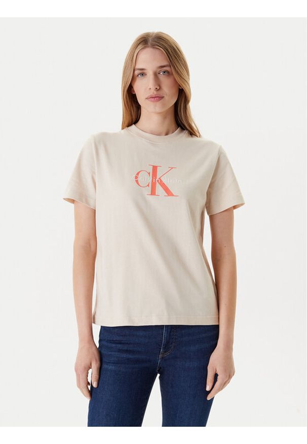 Calvin Klein Jeans T-Shirt Hero Classic LV047B865G Beżowy Regular Fit. Kolor: beżowy. Materiał: bawełna