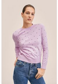 mango - Mango sweter Paquita damski kolor fioletowy lekki. Okazja: na co dzień. Kolor: fioletowy. Materiał: włókno. Długość rękawa: długi rękaw. Długość: długie. Styl: casual