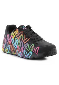 skechers - Buty do chodzenia damskie Skechers Uno Lite Spread The Love. Kolor: czarny. Materiał: materiał, syntetyk. Szerokość cholewki: normalna. Sport: turystyka piesza