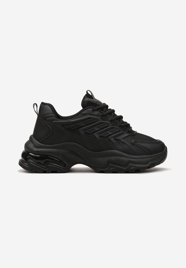 Renee - Czarne Sneakersy na Niskiej Platformie z Ozdobnymi Wstawkami na Cholewce Amrogia. Kolor: czarny. Szerokość cholewki: normalna. Obcas: na platformie