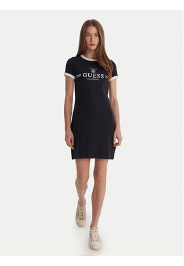 Guess Sukienka codzienna V6GK05 K2988 Granatowy Regular Fit. Okazja: na co dzień. Kolor: niebieski. Materiał: bawełna. Typ sukienki: proste. Styl: casual