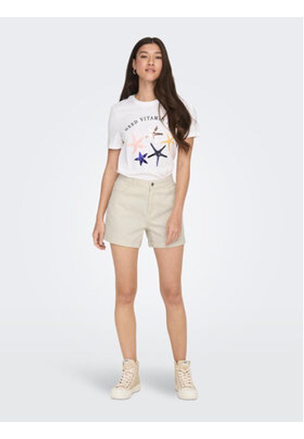 only - ONLY Szorty jeansowe 15230571 Beżowy Regular Fit. Kolor: beżowy. Materiał: bawełna