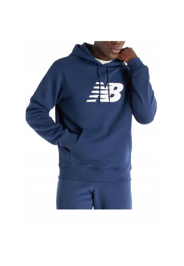 New Balance - Bluza na co dzień męska NEW BALANCE ciepła z kapturem. Typ kołnierza: kaptur. Kolor: niebieski. Sport: bieganie