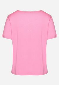 Born2be - Różowy T-shirt Koszulka z Krótkim Rękawem z Dekoltem Ozdobionym Koronką i Cyrkoniami Novilla. Okazja: na co dzień. Kolekcja: plus size. Kolor: różowy. Materiał: koronka. Długość rękawa: krótki rękaw. Długość: krótkie. Wzór: aplikacja, koronka. Styl: klasyczny, casual, elegancki #2
