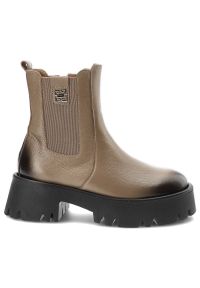 Brązowe Botki Lemar Damskie Modne Skórzane Buty. Kolor: brązowy. Materiał: skóra #8