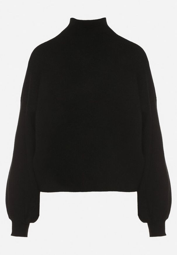 Born2be - Czarny Golf z Bufiastymi Rękawami Wedelia. Okazja: na co dzień. Typ kołnierza: golf. Kolor: czarny. Materiał: jeans. Styl: klasyczny, casual, elegancki