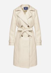 Born2be - Beżowy Dwurzędowy Płaszcz Trencz z Imitacji Skóry z Wiązanym Paskiem Nilovessa. Okazja: na co dzień. Kolor: beżowy. Materiał: skóra. Styl: klasyczny, casual, elegancki #6