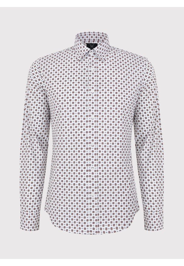 Pako Lorente - PAKO LORENTE – Biała koszula w wyrazisty wzór P23WF-1X-017-B-S. Kolor: biały. Materiał: jeans, bawełna, elastan. Wzór: nadruk, kolorowy