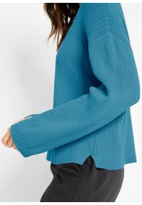 Sweter boxy bonprix matowy niebieski. Kolor: niebieski. Materiał: materiał, bawełna #4
