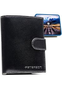 Portfel męski ze skóry naturalnej w czarnym kolorze z systemem RFID i w zestawie z brelokiem - Peterson. Kolor: czarny. Materiał: skóra #1