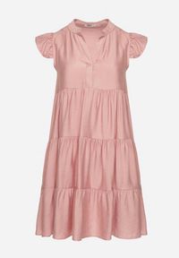 Born2be - Ciemnoróżowa Sukienka o Rozkloszowanym Kroju z Dekoltem w Serek Meverina. Okazja: na co dzień. Typ kołnierza: dekolt w serek. Kolor: różowy. Długość rękawa: krótki rękaw. Wzór: aplikacja. Typ sukienki: rozkloszowane, proste. Styl: casual, elegancki #7