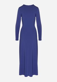 Born2be - Niebieska Sukienka z Efektownym Marszczeniem i Rozcięciem z Wiskozą Kliheria. Okazja: na co dzień. Kolor: niebieski. Materiał: wiskoza. Długość rękawa: długi rękaw. Styl: klasyczny, casual, elegancki #5